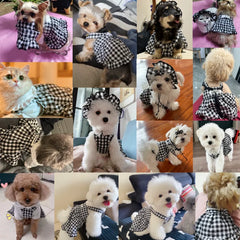 Dog Clothes Summer Cute Pet Plaid Striped Suspender Skirt Hat Vest Set Small Dog Dress