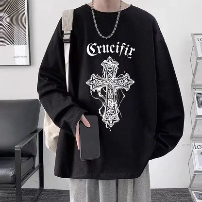 T-shirt for Men Summer Cross of Thorns Suitcase Men's T-shirts Long-sleeved Dark Hip-hop Men's oversize t-shirt Y2k T Shirt Tops