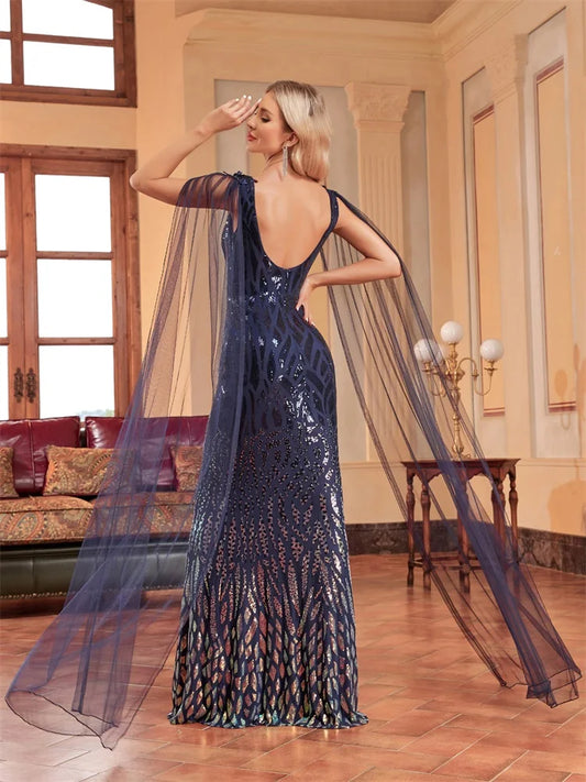 Luxury Arabia Long Sleeve Sequins Evening Dress Women Female Guests Wedding Party Dresses