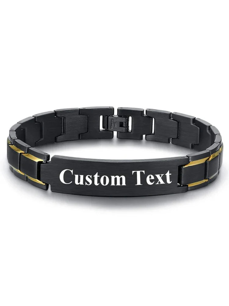 Punk SOS Custom Text Logo Men Stainless Steel Bracelet watch band Personalized Black Engrave Name Bracelets Gift Jewelry