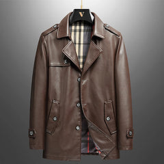 Men's Leather Jacket Winter Fleece Motorcycle Coat Casual Vintage
