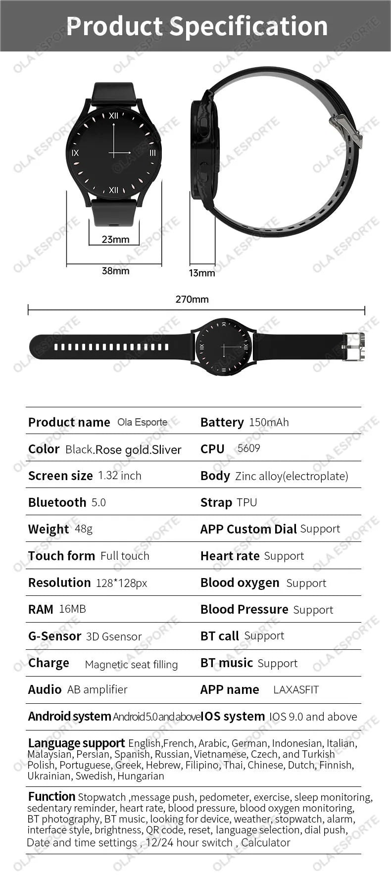 New Smart Watch 1.32 inch HD AMOLED Screen Bluetooth Call Health Monitoring Alarm Clock Fashion Watch Men Women For Android IOS