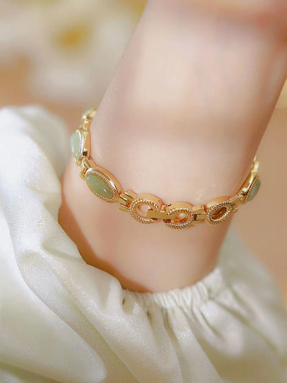 UTHAI Women's Watch Ladies Bracelet Luxury Brand Waterproof Retro Natural Dongling Stone Hotan Jade Advanced Chain Watches Gift