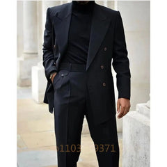 Suits for Men Black Fashion Peak Lapel Double Breasted Male Suit