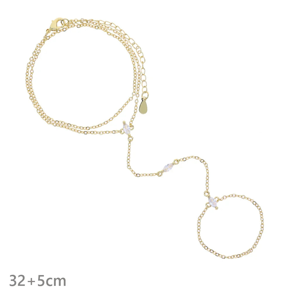 2025 New Micro Pave Clear CZ Tassel Hand Chain Bracelet Gold Color With Round CZ Station Double Chain Fashion Women Jewelry