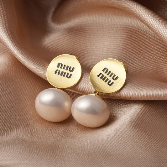 Luxury Brand 18K Gold Plated French Pearl Pendant Earrings, Trendy Women's Jewelry Accessories，Wedding Banquet Anniversary Gift