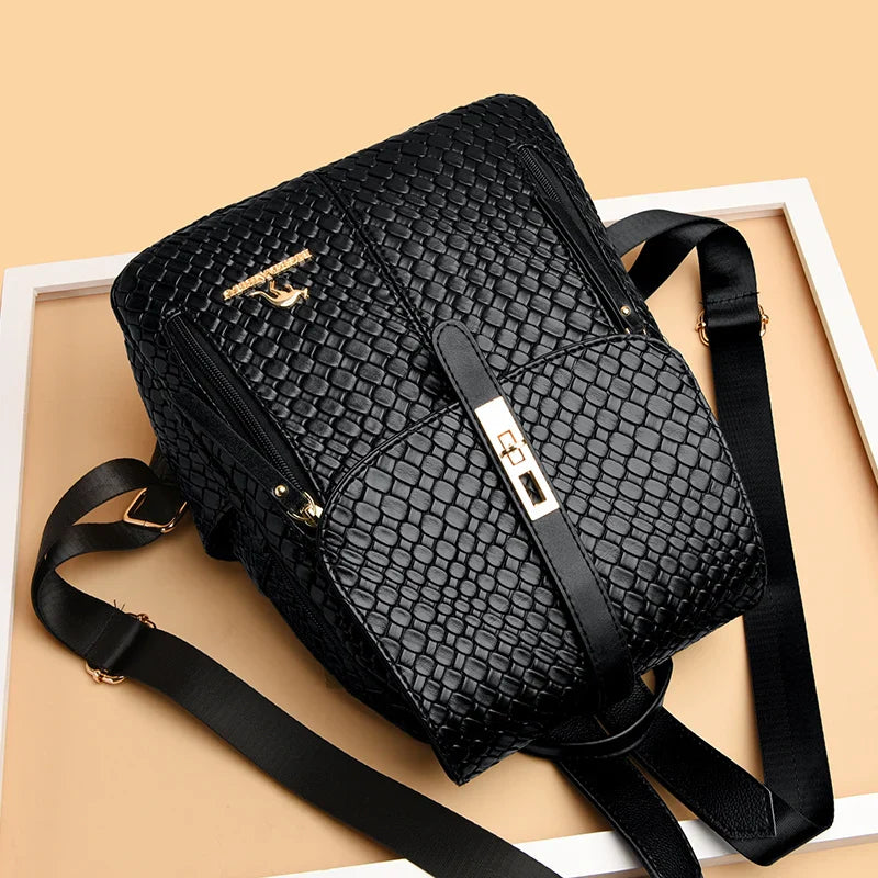 Luxury Women Leather Backpacks for Girls Sac A Dos Casual Daypack Black Vintage Backpack School Bags for Girls Mochila Rucksack