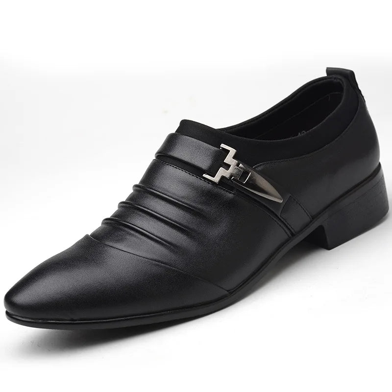 2023Classic Men Dress Shoes Slip on Black Leather Shoes for Men Plus Size Point Toe Business Casual Men Formal Shoes for Wedding