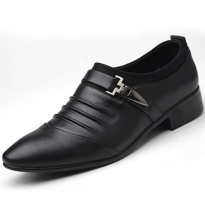 2023Classic Men Dress Shoes Slip on Black Leather Shoes for Men Plus Size Point Toe Business Casual Men Formal Shoes for Wedding