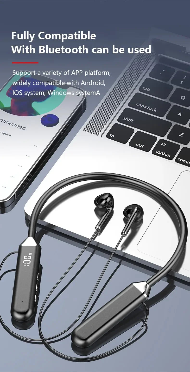New Sport Neckband Earphone Wireless Headphone audífonos bluetooth inalámbrico Gaming LED Display ear buds for xiaomi huawei