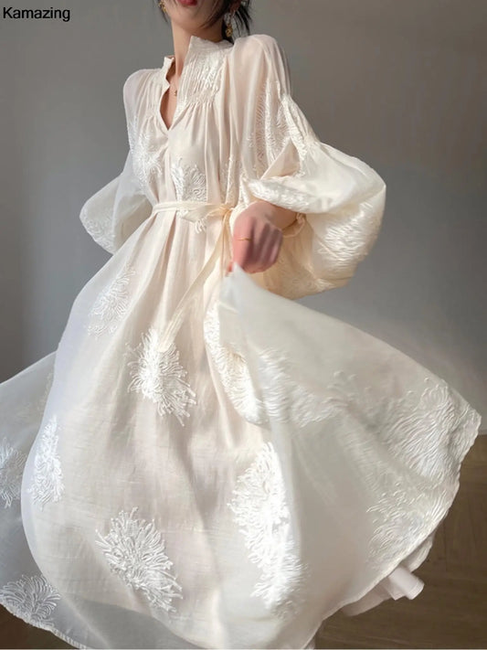 Evening Dresses: Vintage Elegant Embroidery Evening Party Midi Dress France