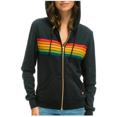 Aviator Nation Sweatshirt: 5 Stripe Rainbow Long Sleeve Zip-up