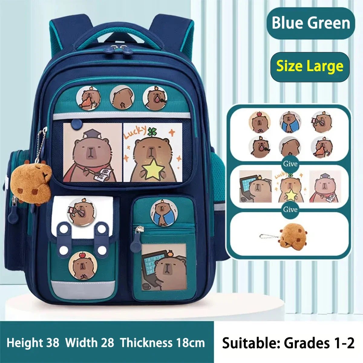 Capybara School Bag Waterproof Backpack Large Capacity Alleviate Burden Protecting Spine Widen Straps Backpack for Students Gift