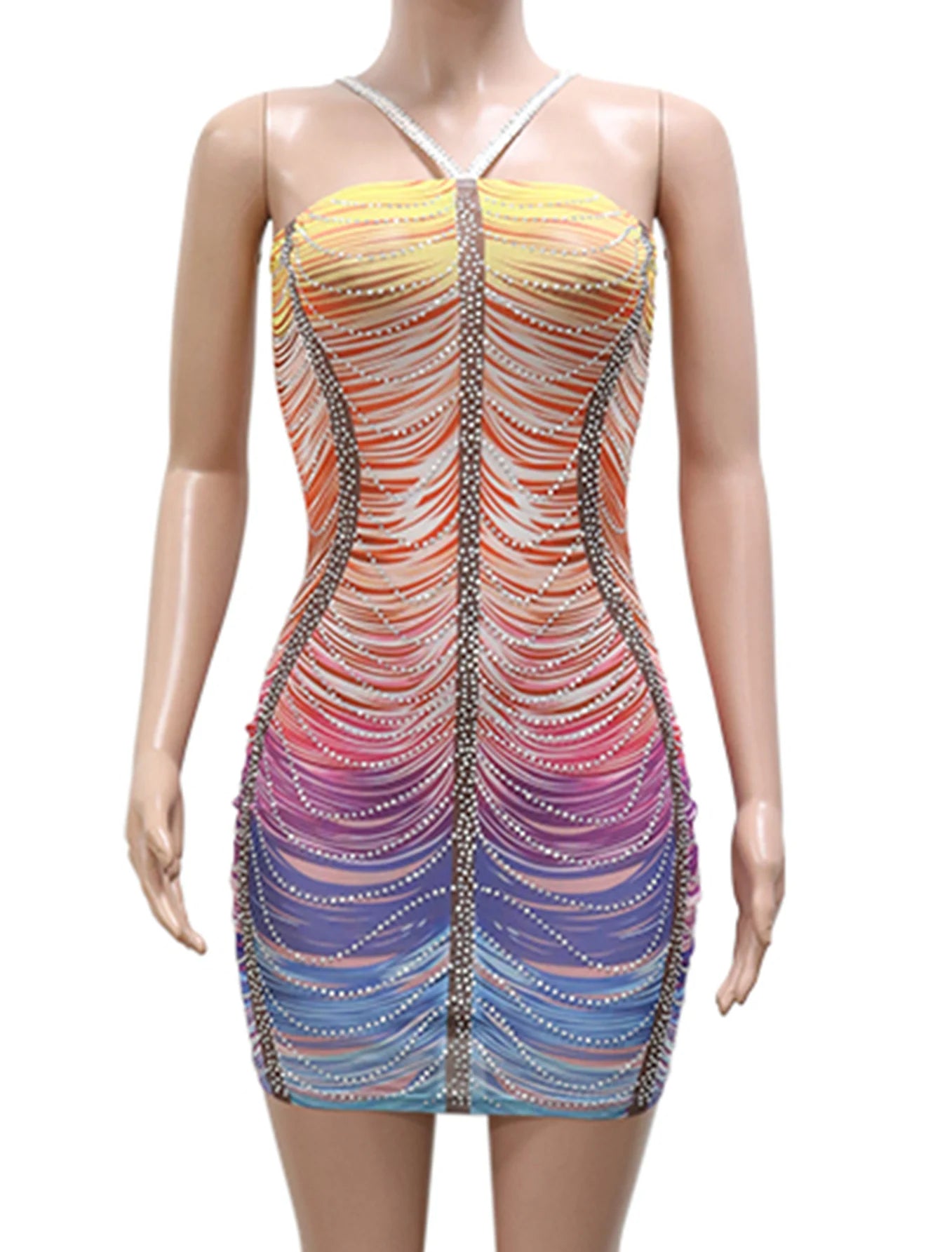 Formal attire Dresses: Backless mini rhinestone summer dress women elegant luxury