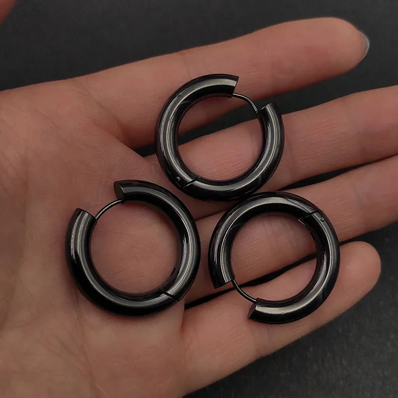 6pcs/lot Thick 3.0mm 4.0mm 5.0mm Stainless Steel Circle Hoop Earrings For Women Girls Gold Silver Color Round Geometry Earrings