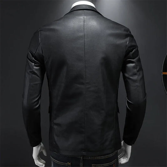 Mens Slim Fit Leather Jackets PU Casual Motorcycle Coats Turn Down Collar Black