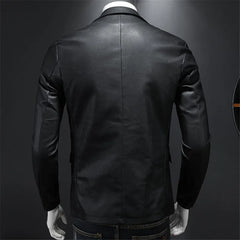 Mens Slim Fit Leather Jackets PU Casual Motorcycle Coats Turn Down Collar Black