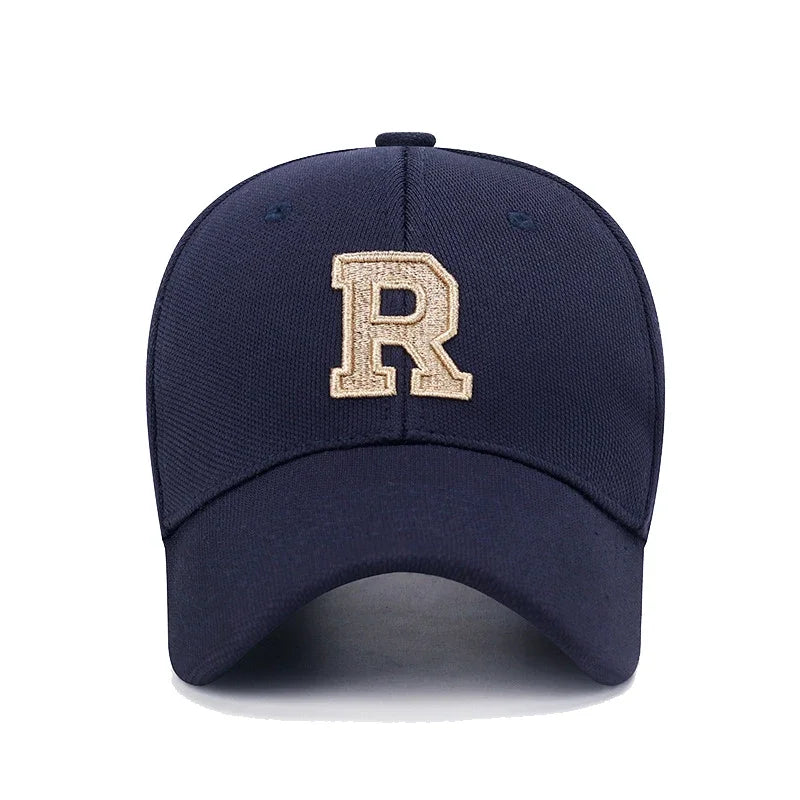 Brand New High Quality R Letter Gold Thread 3D Embroidery Adjustable Elastic Pineapple Cloth Baseball Cap Trucker Hats