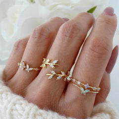 Twisted Leaves Flowers Ring Set For Women Jewelry