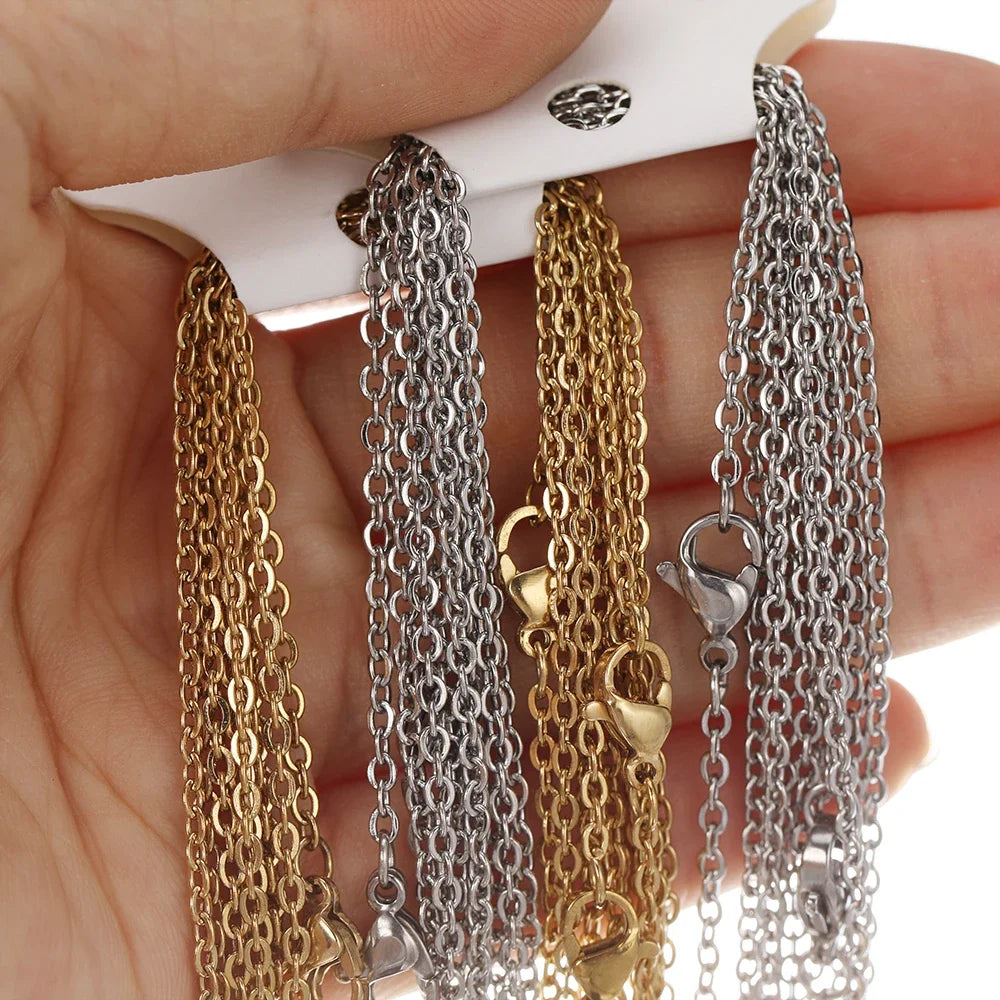 LUXUKISSKIDS Stainless Steel Chains Necklace Woman 10pcs/lot Bulk Wholesale DIY Rolo 2mm Chain No Fade Choker For Jewelry Making