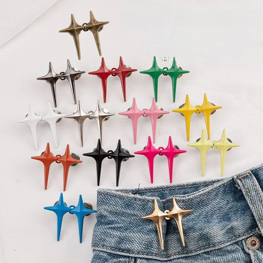 1Pair Cross Star Waist Buckle Adjustable Detachable Pants Clips Waist Tightener Nail-free Metal Button Snaps for Jeans Decor