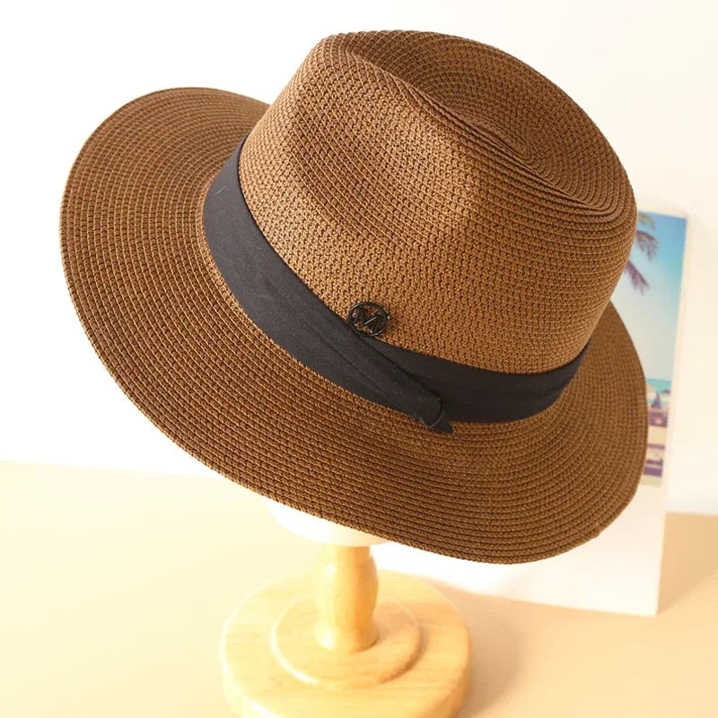 Big Size XL 63cm Travel Panama Jazz Straw Hat Summer Sun Hats for Women Men Wedding  Wide Brim Fedora Straw Beach Hat UV UPF 50+