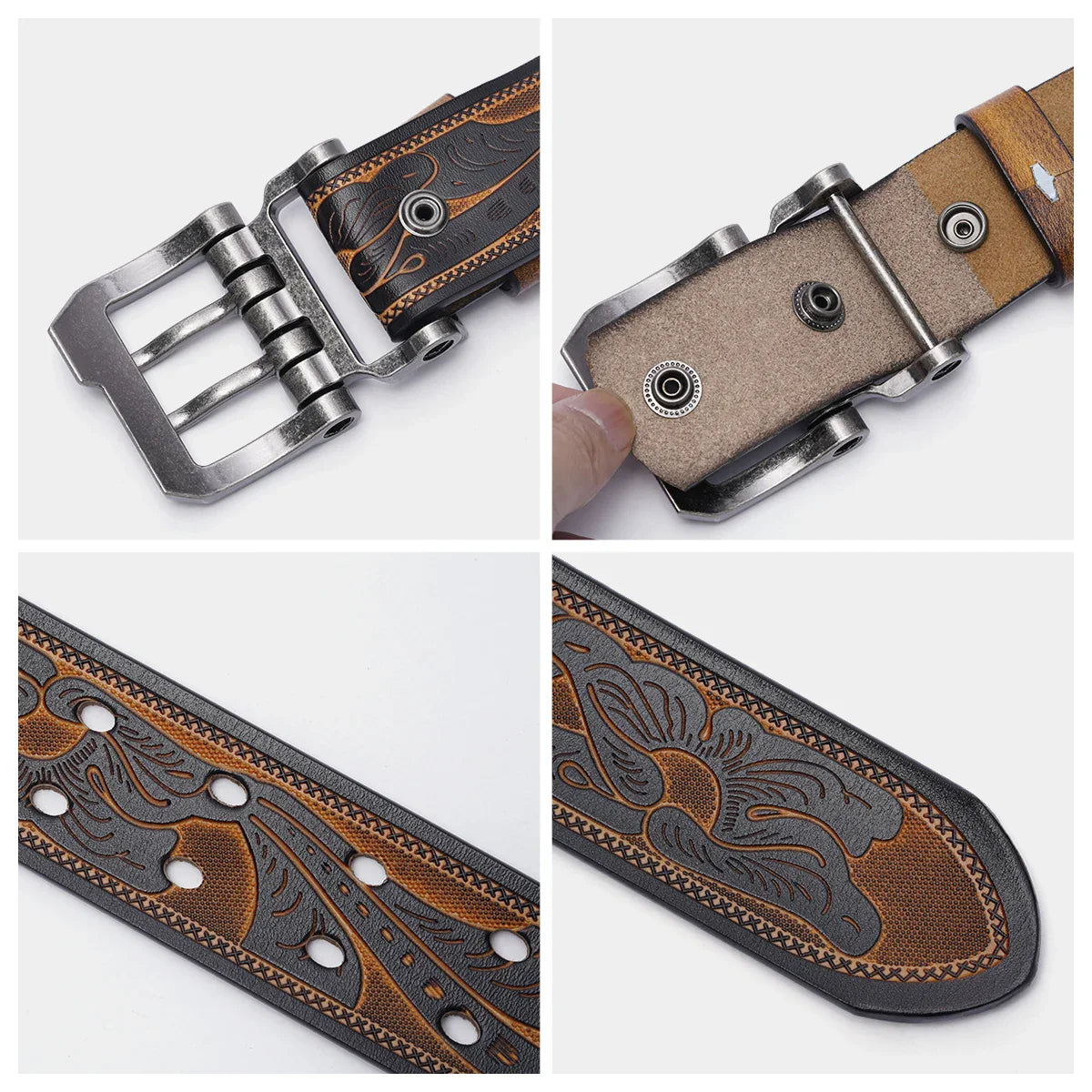 2024 BISON DENIM Men Belts Cow Split Genuine Leather Pin Buckle Business Waist Straps Retro Pin Buckle Fancy Male Belt For Jeans