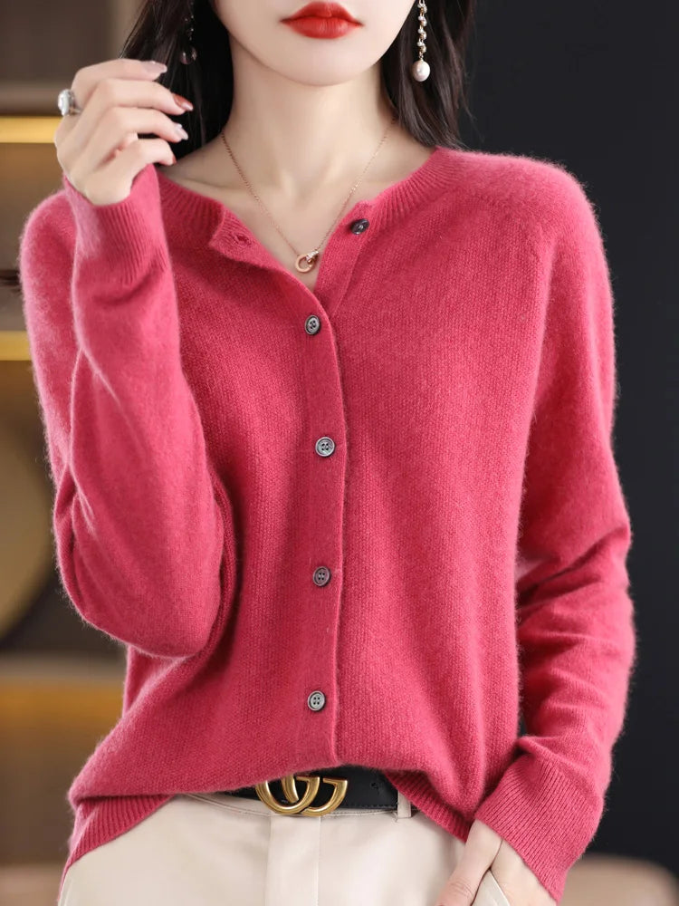 Long Sleeve 100% Merino Wool Sweaters Cashmere Cardigan Spring Autumn Women