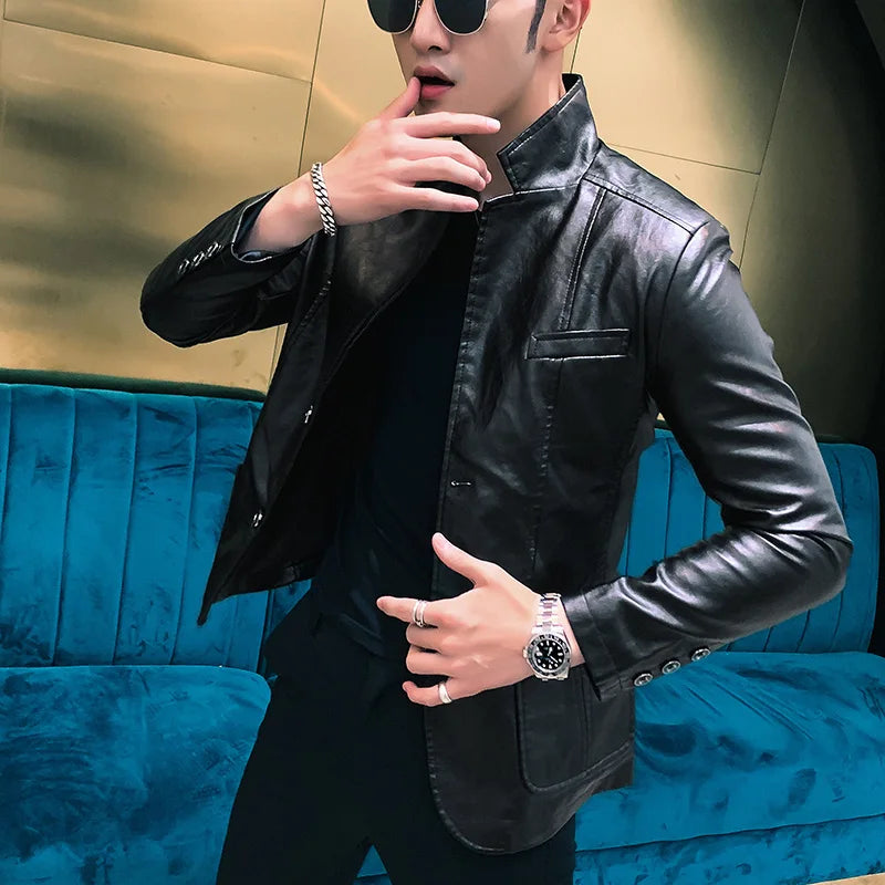 Mens Leather Jacket and Coats Spring and Autumn Men Business Casual