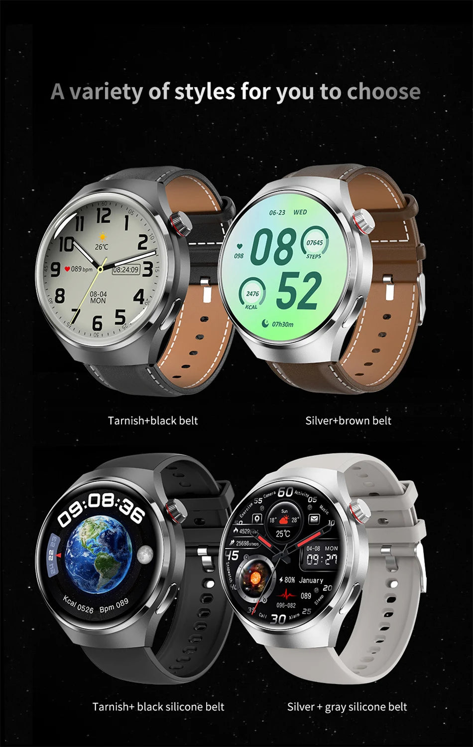 2025 New Watch 4 Pro GPS NFC Smart Watch Men 360*360 AMOLED Screen Heart Rate Bluetooth Call Waterproof Sports Man Smartwatch