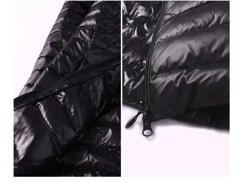 Women Down Jackets Ultra Light Duck Down Coat Long Puffer Jacket Slim Black