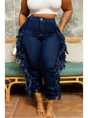 Plus Size Daily Jeans Denim Fringe Fashion Cargo Jeans High Waist Denim Trousers