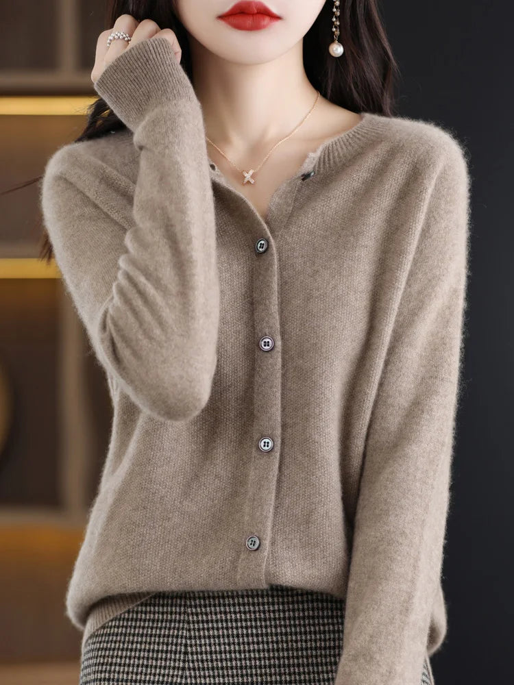 Long Sleeve 100% Merino Wool Sweaters Cashmere Cardigan Spring Autumn Women
