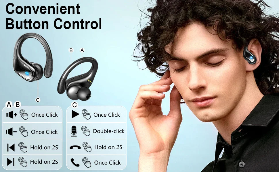 75Hrs Bluetooth 5.3 Earphones IP7 Waterproof Wireless Headphones with ENC Noise Cancelling Mic Deep Bass For Sports Workout Gym