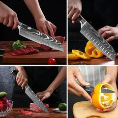 Kitchen Knives Set Laser Damascus Chef's Knife Japanese Santoku Knife Meat Cleaver