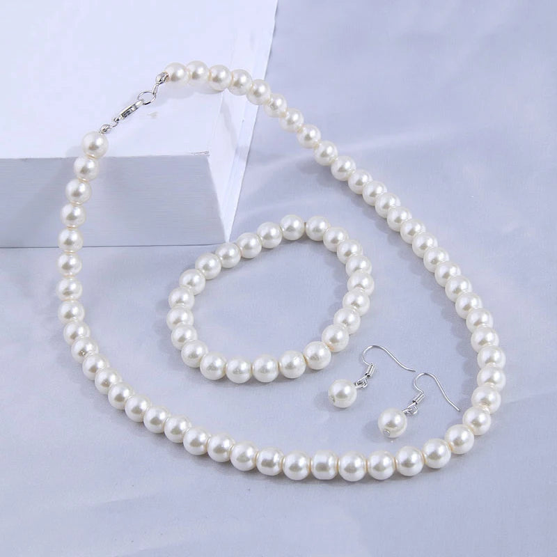 Vintage Simulated Pearl Jewelry Sets for Women Fashion Statement Necklace