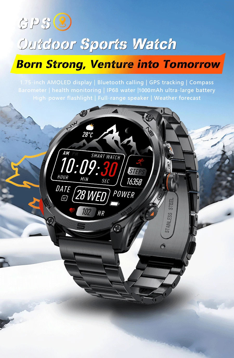 2025 New Military T-Rex 3 Ultra GPS Smart Watch 1000mAh Battery 10ATM Waterproof Compass Flashlight Sports trackr Smartwatch Men