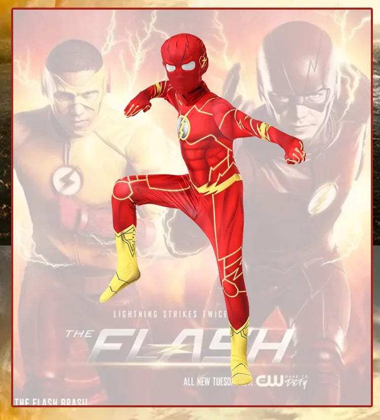 Kids Flash Man Costume Boys Cosplay Headgear Mask Set New Year Carnival Party Superhero Fancy Dress