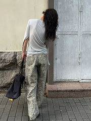 Leopard Print Jeans Woman Y2k Retro Street American Wide Leg Korean Style Jeans