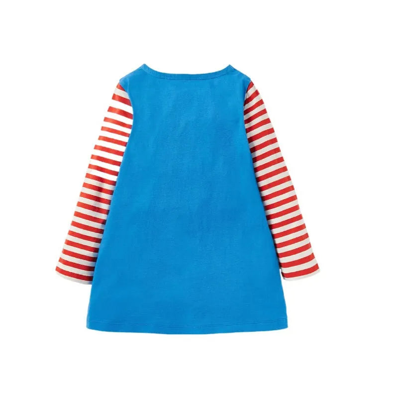 Little maven Baby Girls Blue Casual Clothes Autumn Cotton Pocket Dress Lovely for Children