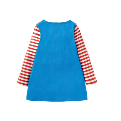 Little maven Baby Girls Blue Casual Clothes Autumn Cotton Pocket Dress Lovely for Children