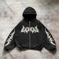 Y2K Hip Hop Gothic Fashion Printed Zipper Hoodie Sweatshirt Jacket Oversized