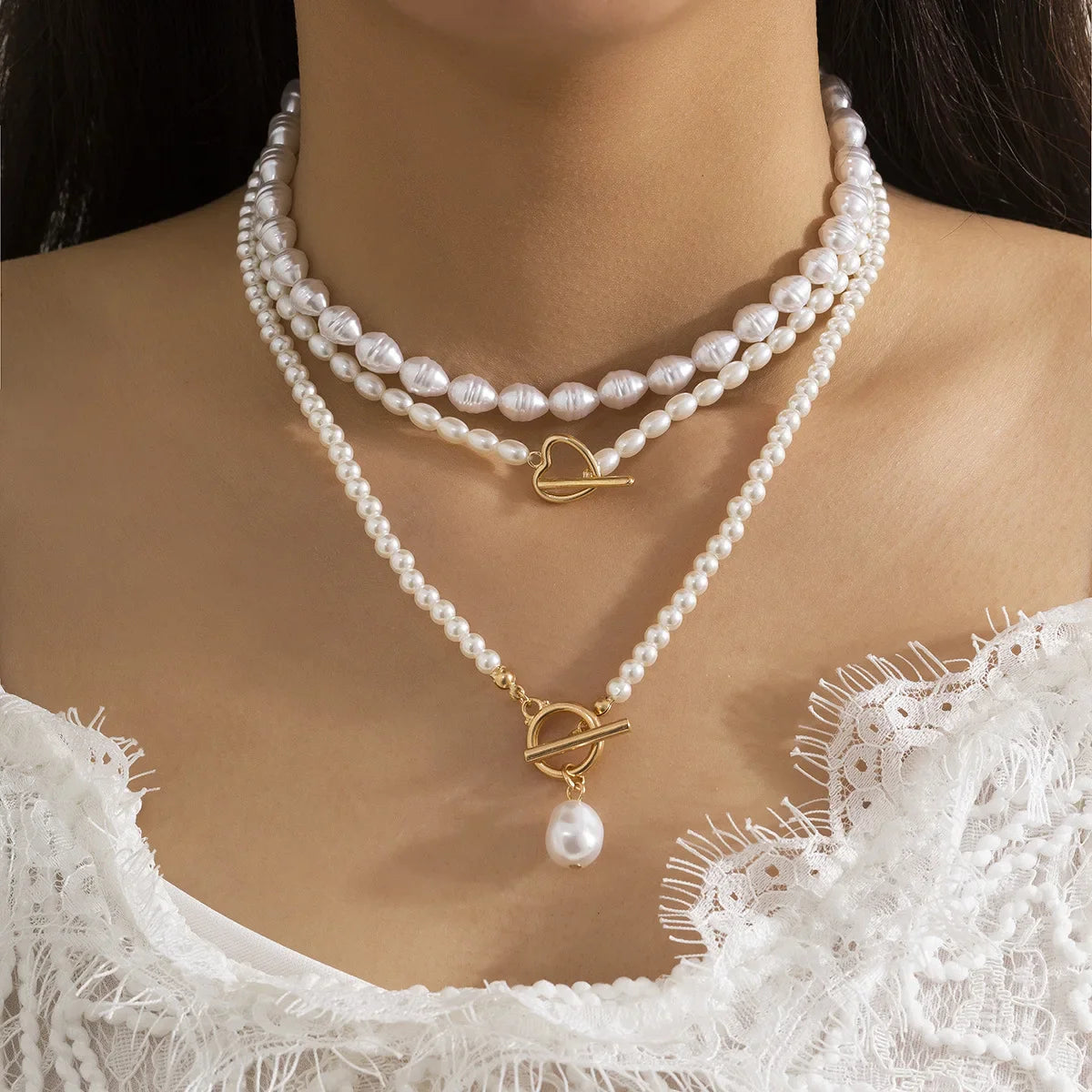 Elegant Irregular Imitation Pearl Beads Necklace for Women Vintage Party Wedding Tassels Choker Fashion Jewelry Accessories Gift