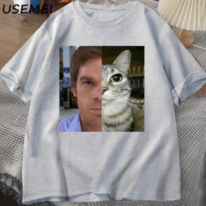 Dexter Morgan Cat T-shirts Funny Cotton Short Sleeve O Neck Tshirt Unisex Streetwear Mens Clothes Harajuku Printed T-shirt Tops