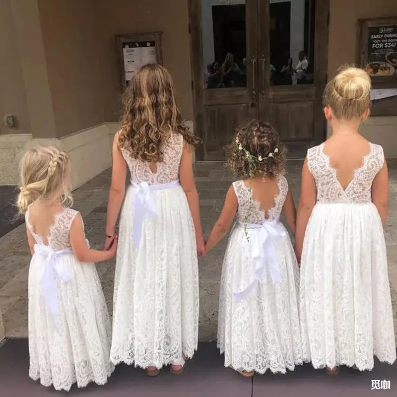 Girl's White Gauze Princess  Dress Performance Dress Flower Girl Wedding Little Girl Host Piano 1-5 Y wedding dress