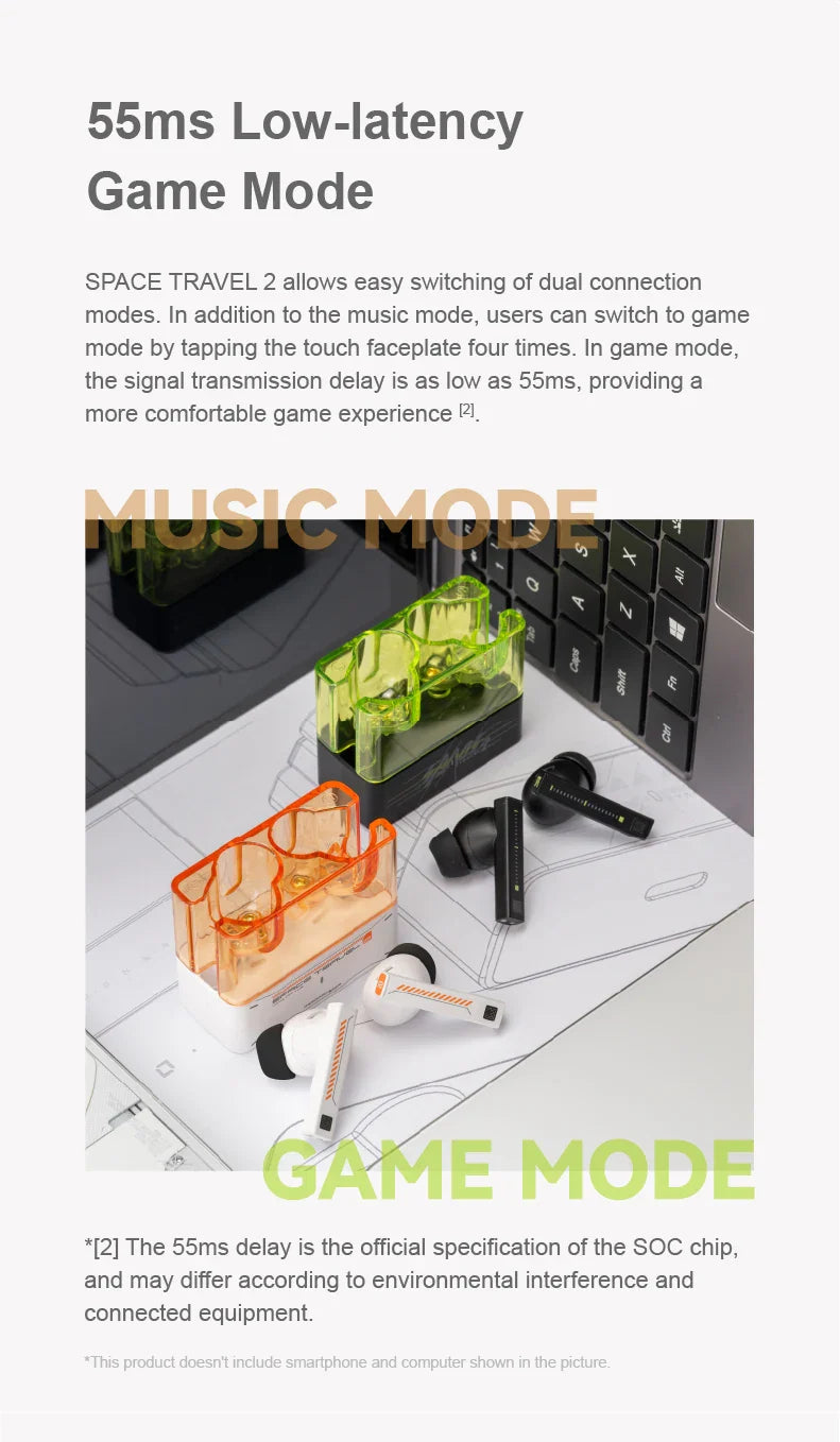 MOONDROP Space Travel 2 HiFi Noise-Canceling TWS wiress earphone Bluetooth 6.0 ANC Low-latency Game Mode SBC/AAC