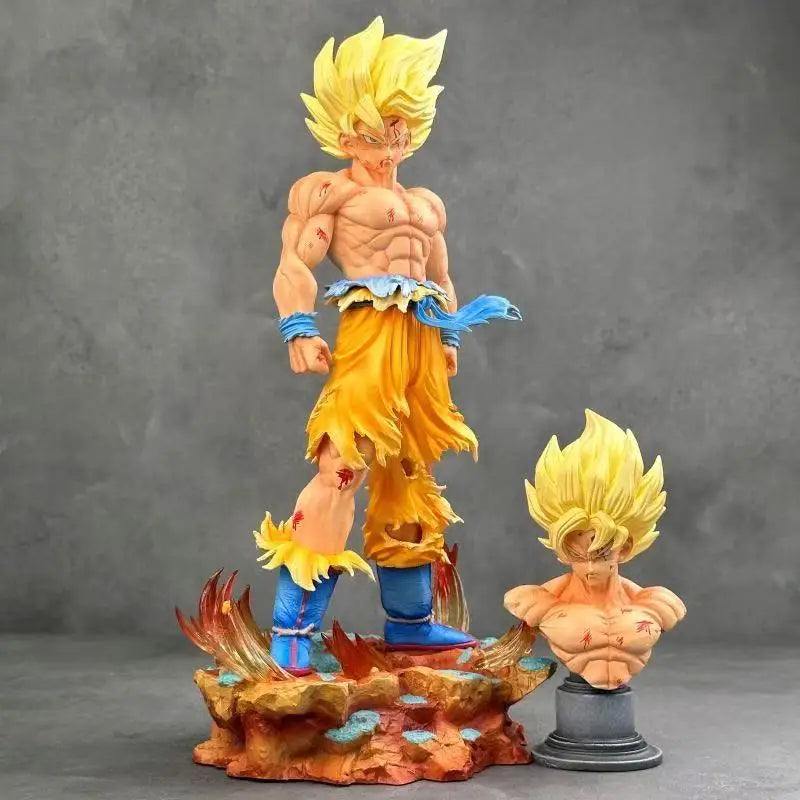Jt Statue Dragon Ball Z Son Goku Figure Replaceable Heads Led Base Super Saiyan Goku Action Figures Collection Mode Toys Gifts