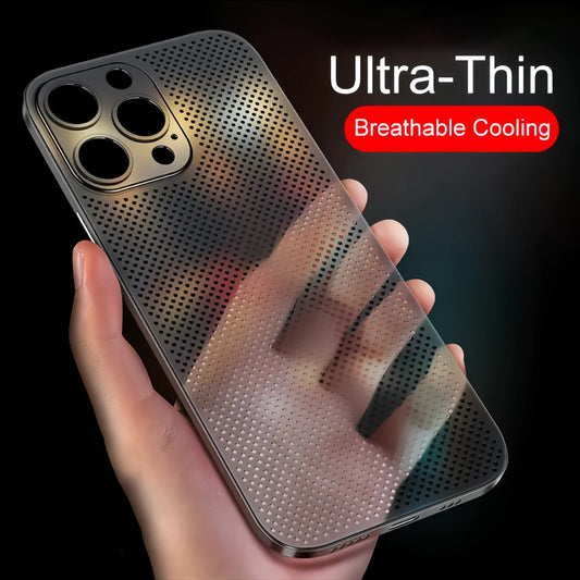 Heat Dissipation Breathable Cooling Case Ultra Thin Matte Mesh Hollow  Slim Hard iPhone 16 15 14 13 12 Pro Max Plus