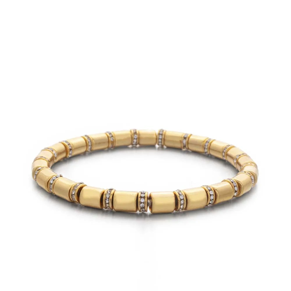 2023 New Design Paved Diamond Enamel Bracelets Colorful Beads Arrow Shape Elastic Bangle For Women Boho Stretch Jewelry