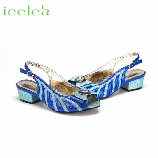 Royal Blue Elegant Low Heels Nigeria Popular Design African Ladies Shoes And Bag Set